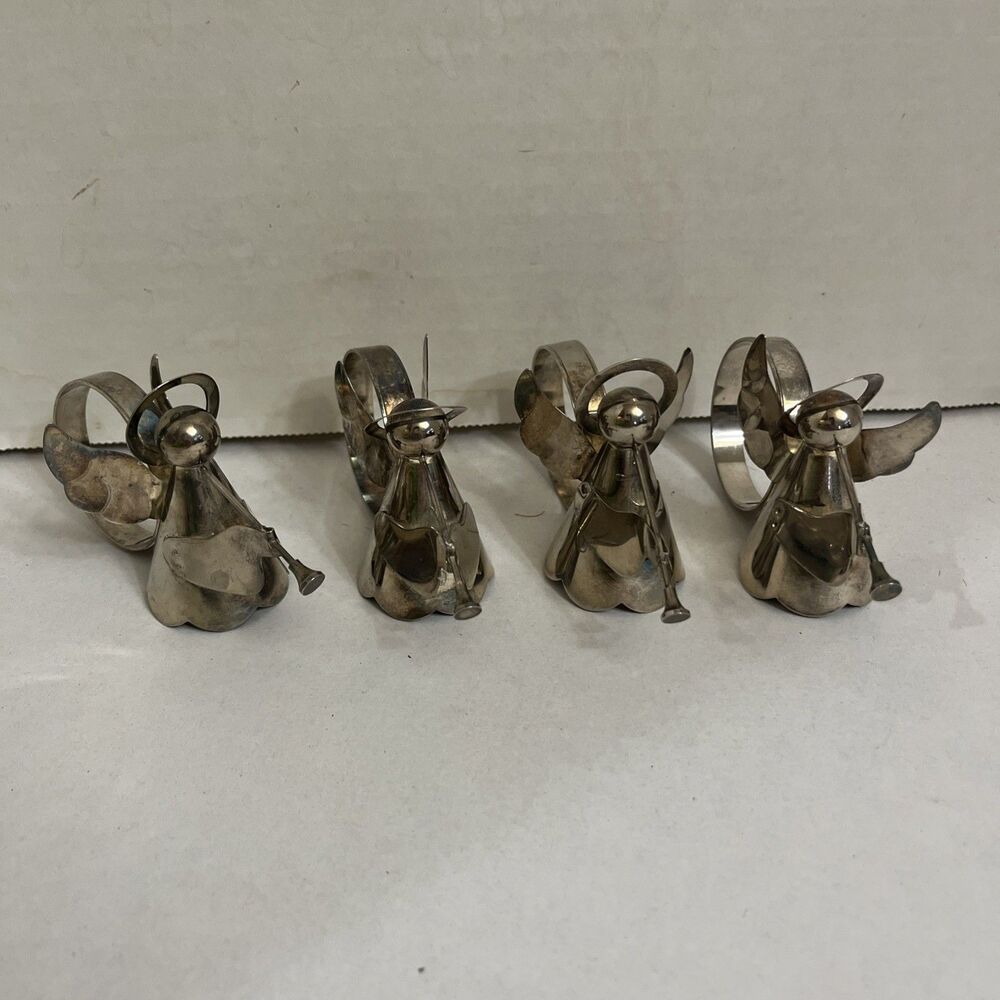 Vintage Regal Silver Plated BraAngel With Trumpets Napkin Holder Rings 4